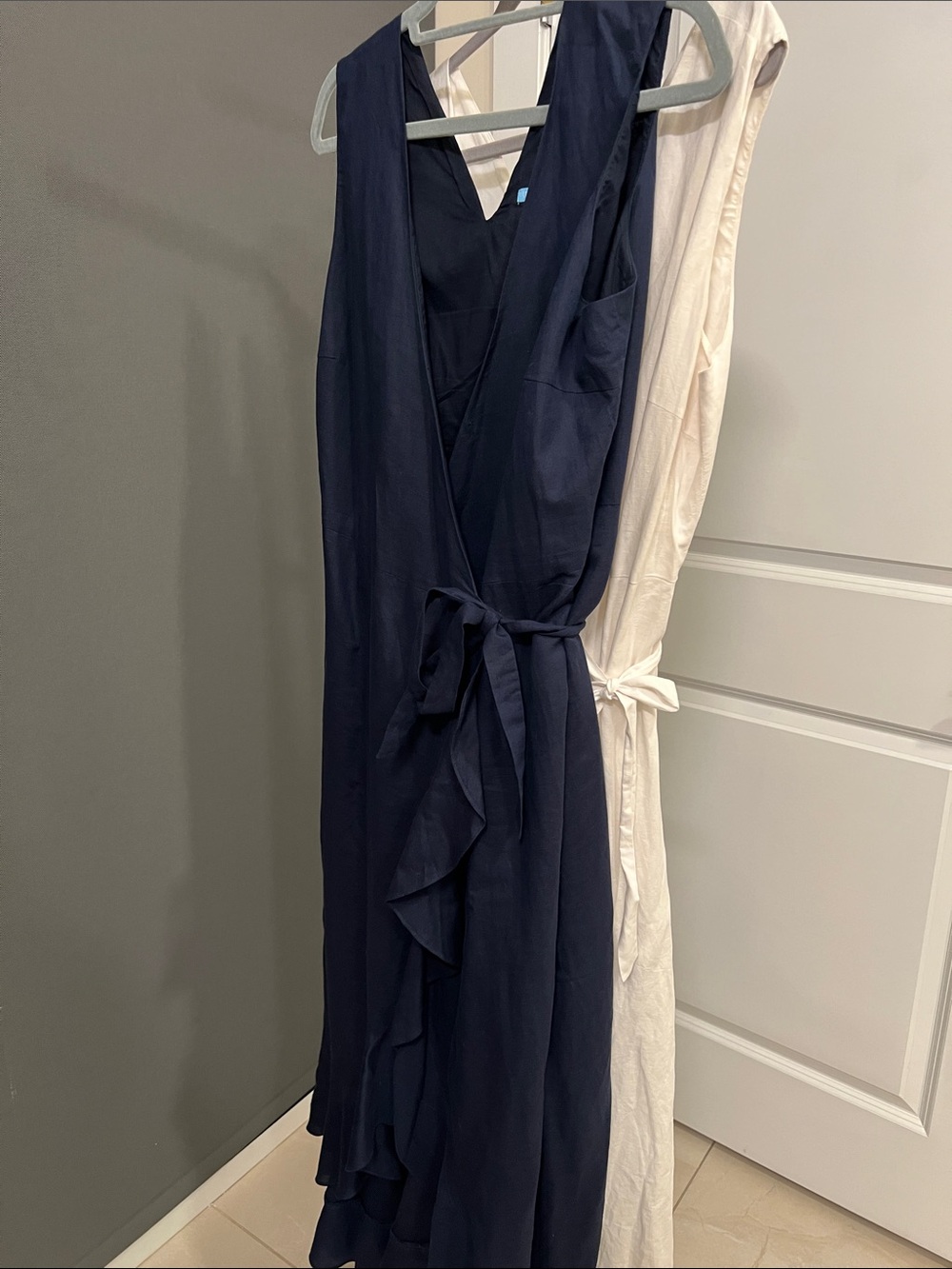 J McLaughlin Sleeveless Navy Wrap Dress with Tie Waist